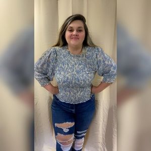 Express Peasant Top with blue Floral Pattern